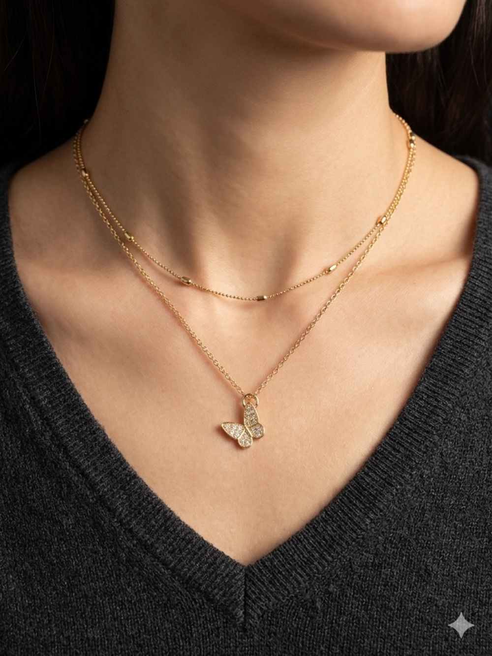 Gold Butterfly Layered Necklace - Women's Jewelry